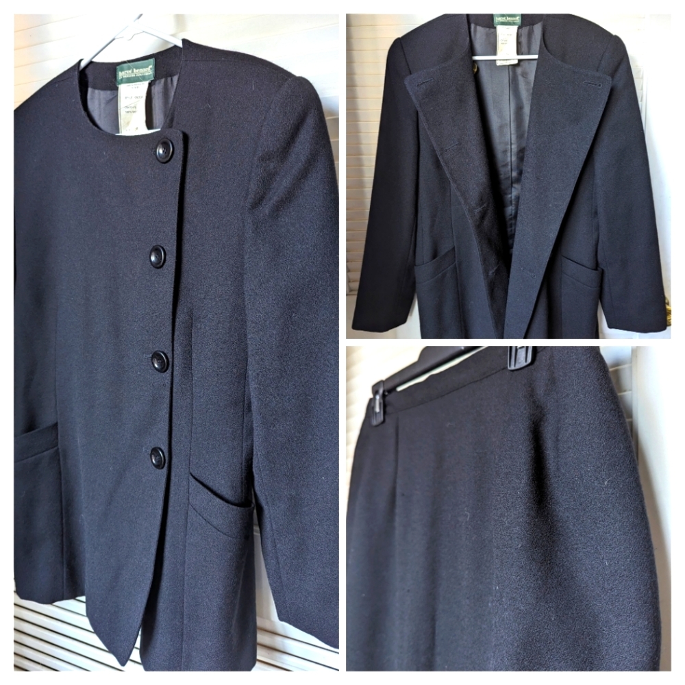 Harve Bernard Black 100% Wool Women's Skirt Suit Vintage size 10